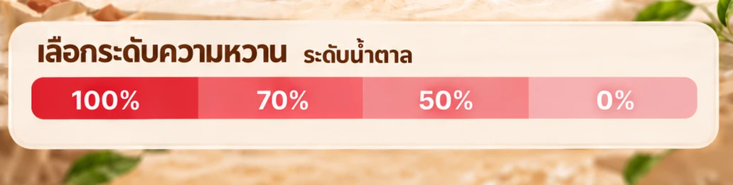 ตัวอย่างระดับความหวาน 100% 70% 50% และ 0%